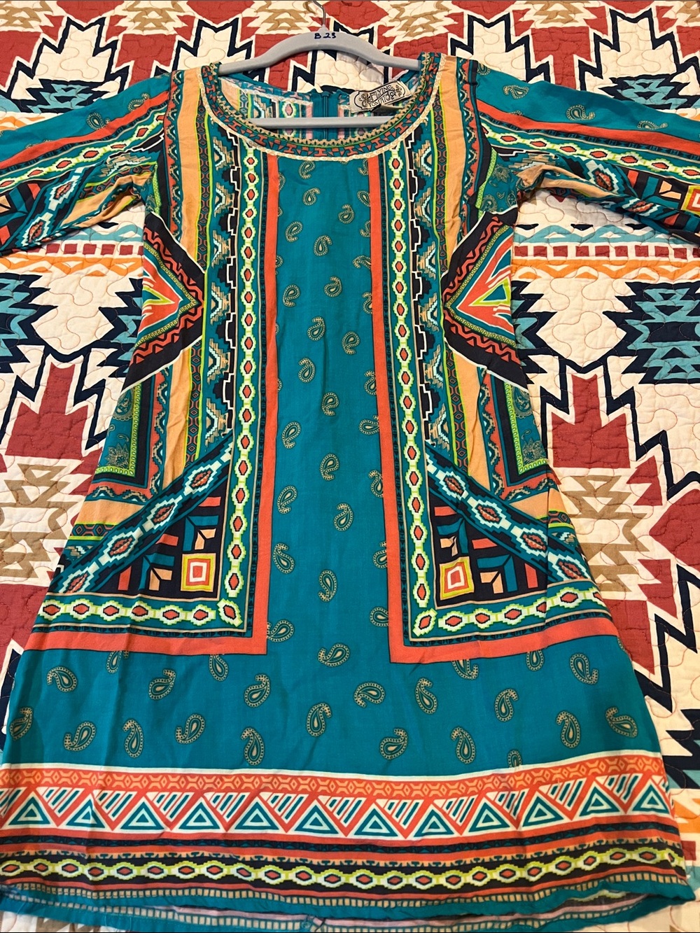 Flying Tomato Teal Multicolor Geometric Paisley Tunic